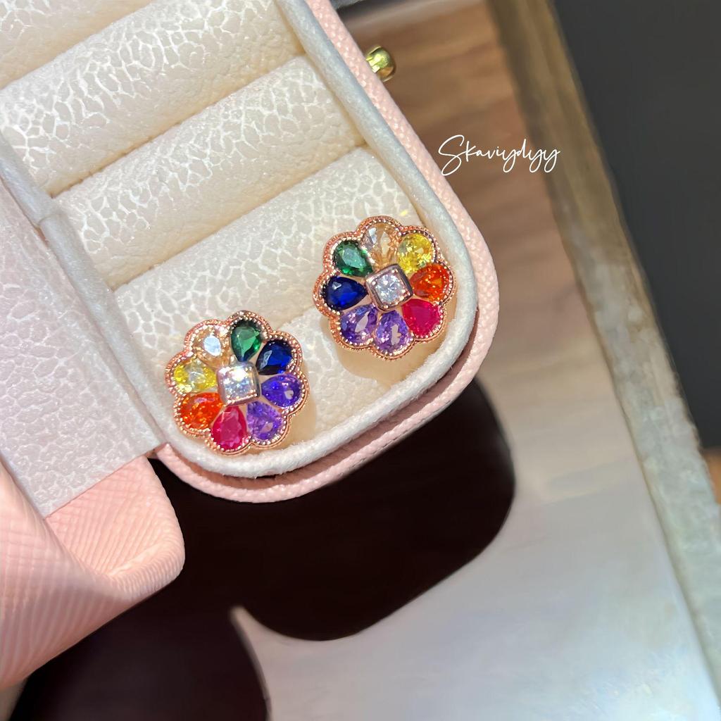 Mona Lisa Luxury Gem-Studded Rainbow Flower Earrings