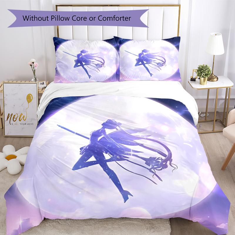 3-teiliges Bettwäscheset mit Sailor Moon Muster, Bettbezug-Set enthält Bettbezug & Kissenbezüge, perfekte Ganzjahres-Schlafzimmerdekoration & Geschenk