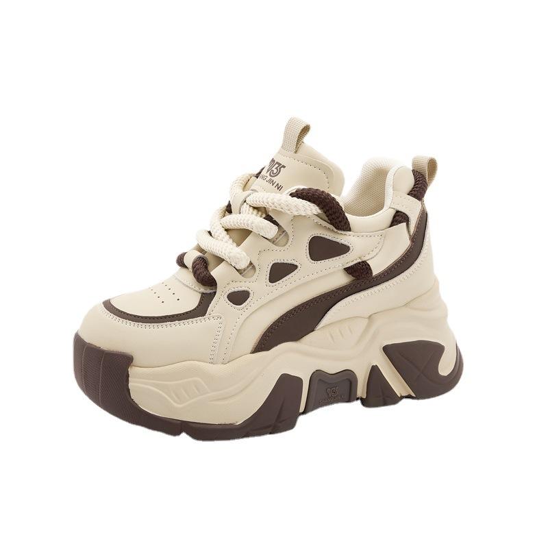 Leder Muffin Plateau Dad Schuhe Damen Herbst 2025 neu runde Zehenpartie Schnürschuhe Innenhöhe erhöhend Damenschuhe vielseitige Sportschuhe