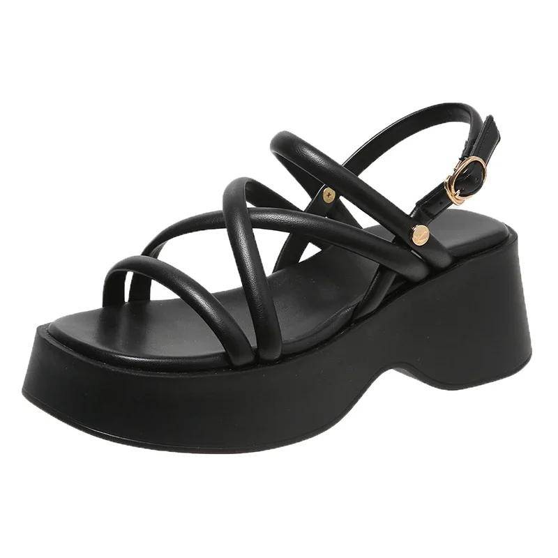 Fashion Women's Summer Chunky Platform Sandals Fashion Cross Strap Gladiator Shoes Woman Thick Bottom Wedge Heel Sandals for Women 2025