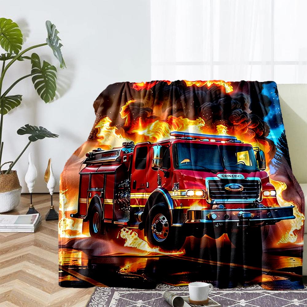 fire truck Theme Printed Blanket - Perfect for Couch, Bed, Travel & Outdoor Use | Machine Washable, Cozy & Durable.