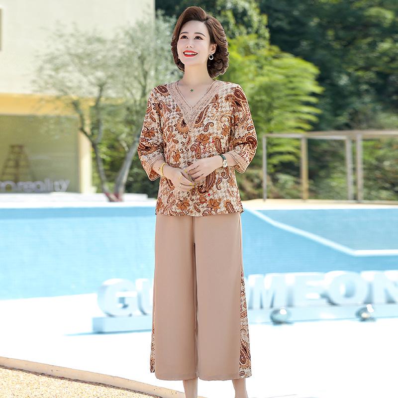 

Stylish Chiffon Two-Piece Plus Size Blouse Set for Middle-Aged & Elderly Women - Summer Collection 4XL
