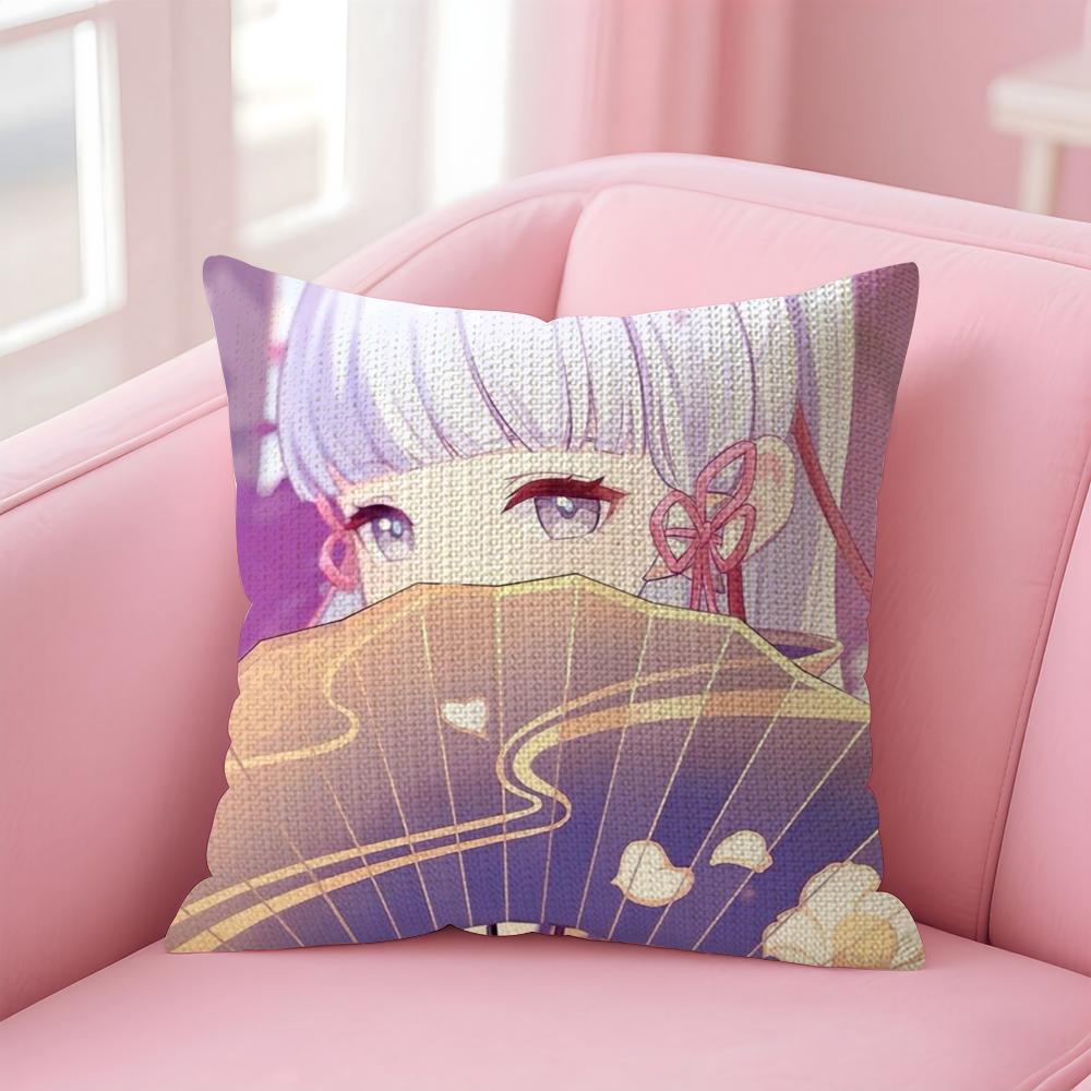 Genshin Impact Kamisato Cushion Cover Natural Linen Pillow Case DoubleSided Print Decorative Sofa Pillowcase Home Decor Gift