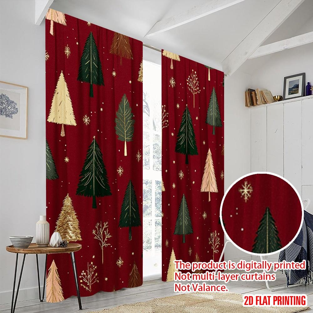 Plane Printing Print Curtains Christmas Trees Snowflakes Versatile Polyester Fabric Without Rod Outdoor Curtain Set Of 2 Made Washable