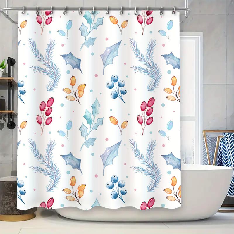 Watercolor Leaves Berries Shower Curtain Bath Decorative Fabric Shower Curtains For Bathroom Decoration Home Living Room