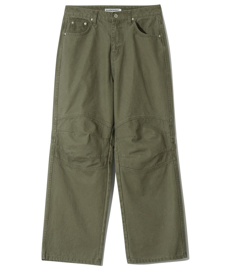 BASEMOMENT Cation-Dyed Washed Section Pants Light Olive