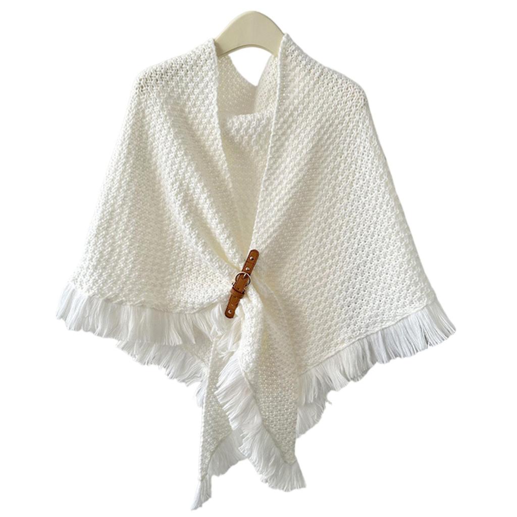 Ladies' Fashionable Tassel Cape Shawl Versatile, Thick And Warm, Solid Color Knotted Scarf, Worn With Camisole On The Outside