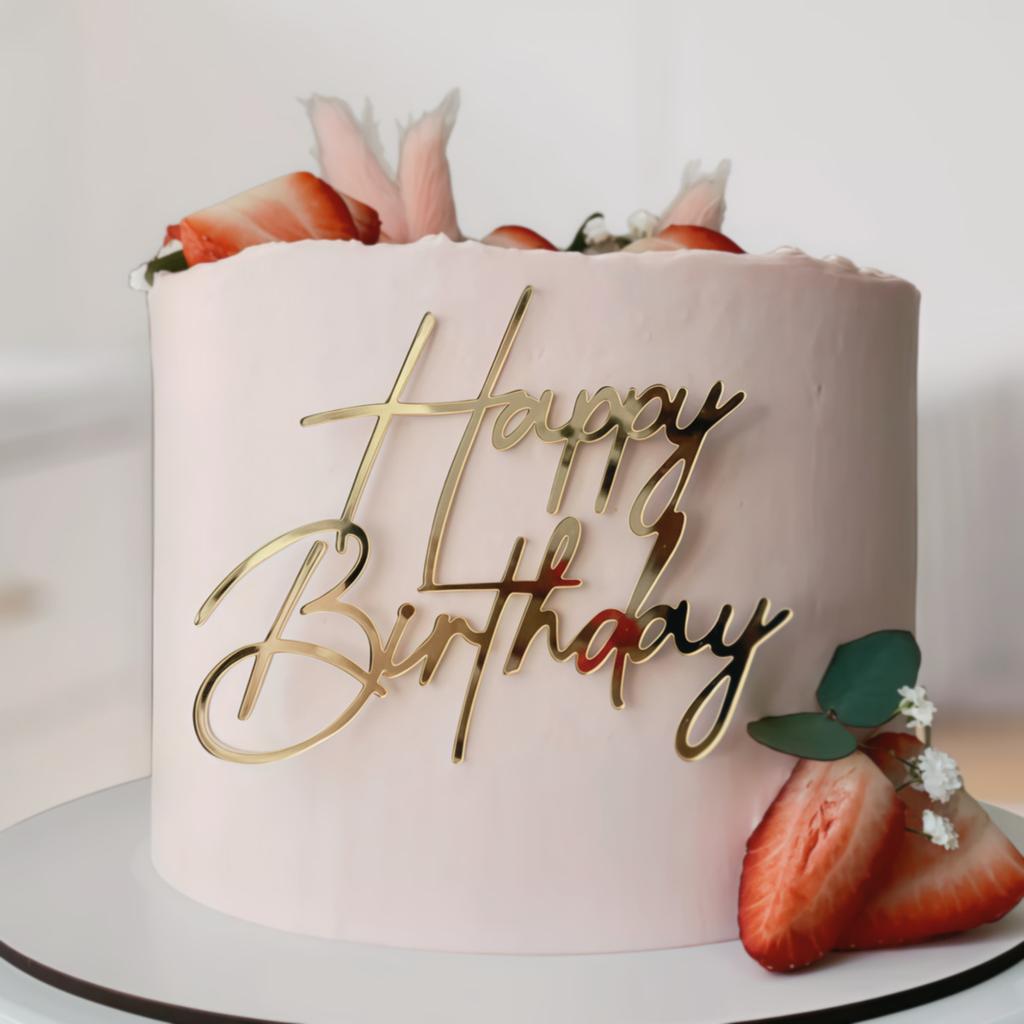 6pcs Happy Birthday Cake Toppers Rose Gold Acrylic Side Birthday Cake Decoration Cake Topper for Baby Dessert Decoration