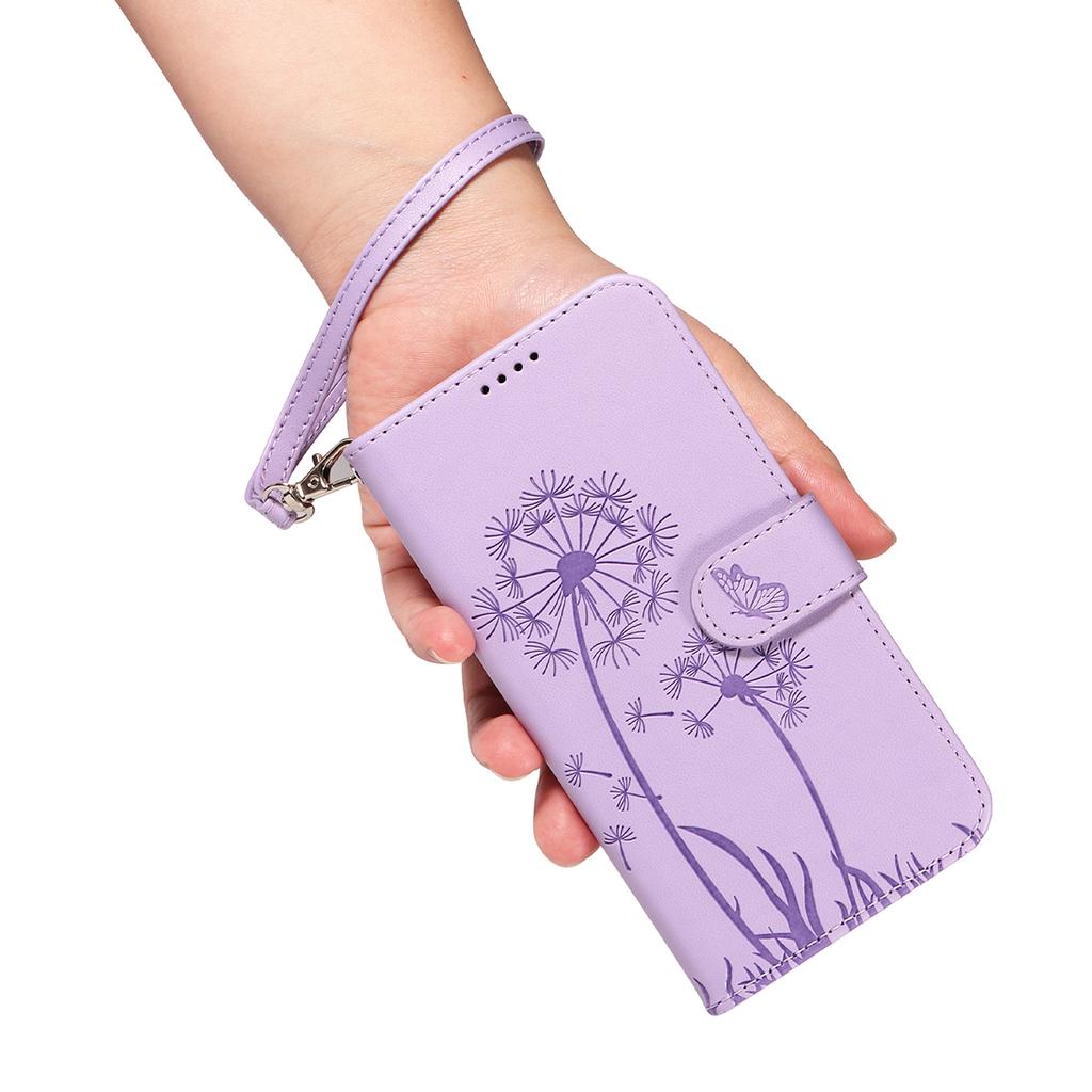 For Xiaomi Poco M6 Pro 4G/Xiaomi Redmi Note 14S 4G/Xiaomi Redmi Note 13 Pro 4G Leather Wallet Case with Strap Dandelion Imprint Phone Stand Cover
