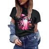 Women's Casual Halloween Breast Print T-Shirt Round Neck Pullover Short Sleeve Top