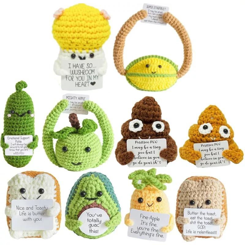 Funny Positive Card Fruit Toast Knitted Doll Home Desk Decoration Gift Christmas