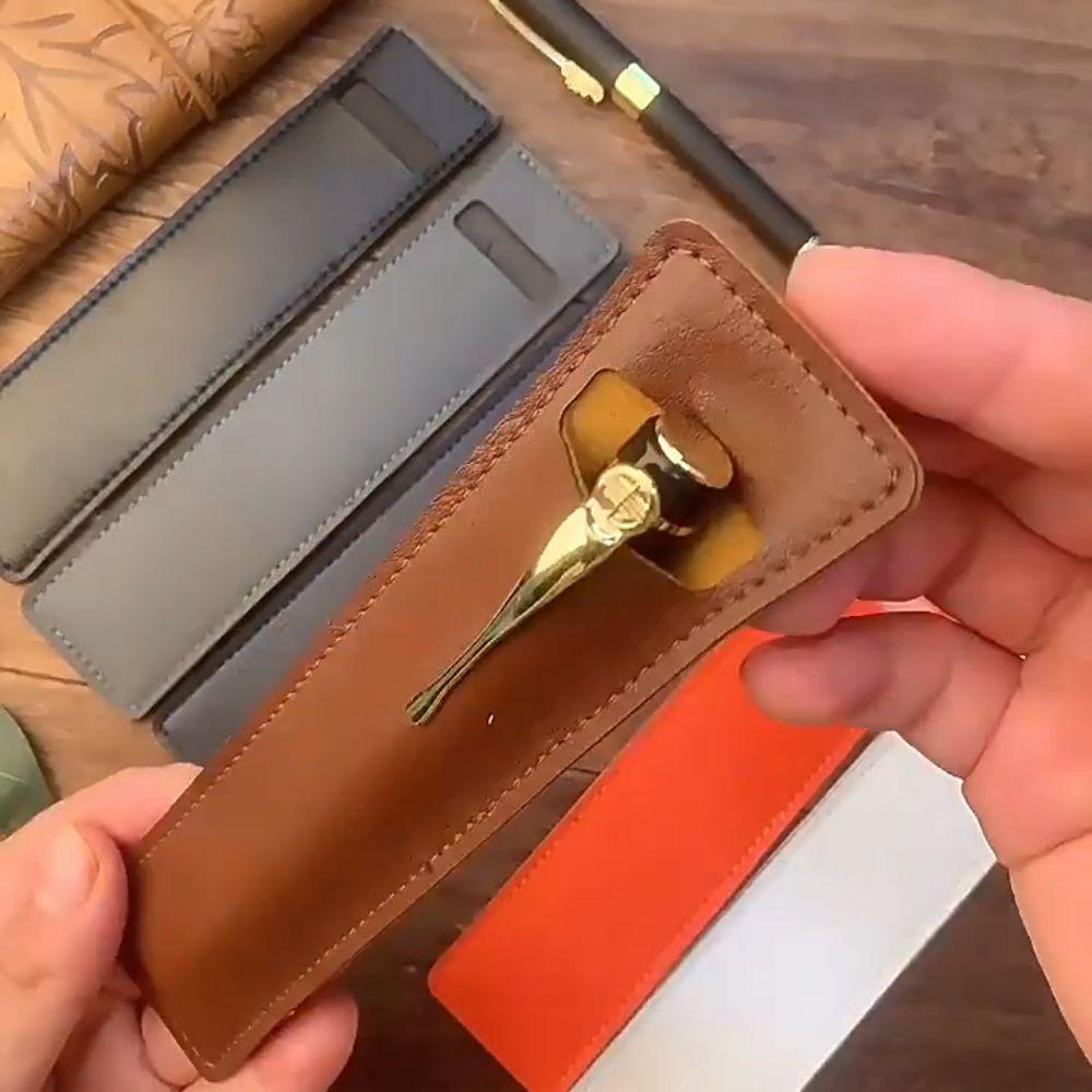 10Pcs Creative PU Leather Pencil Case Solid Minimalist Design Pencil Pouch Ballpoint Pen Cover For Students