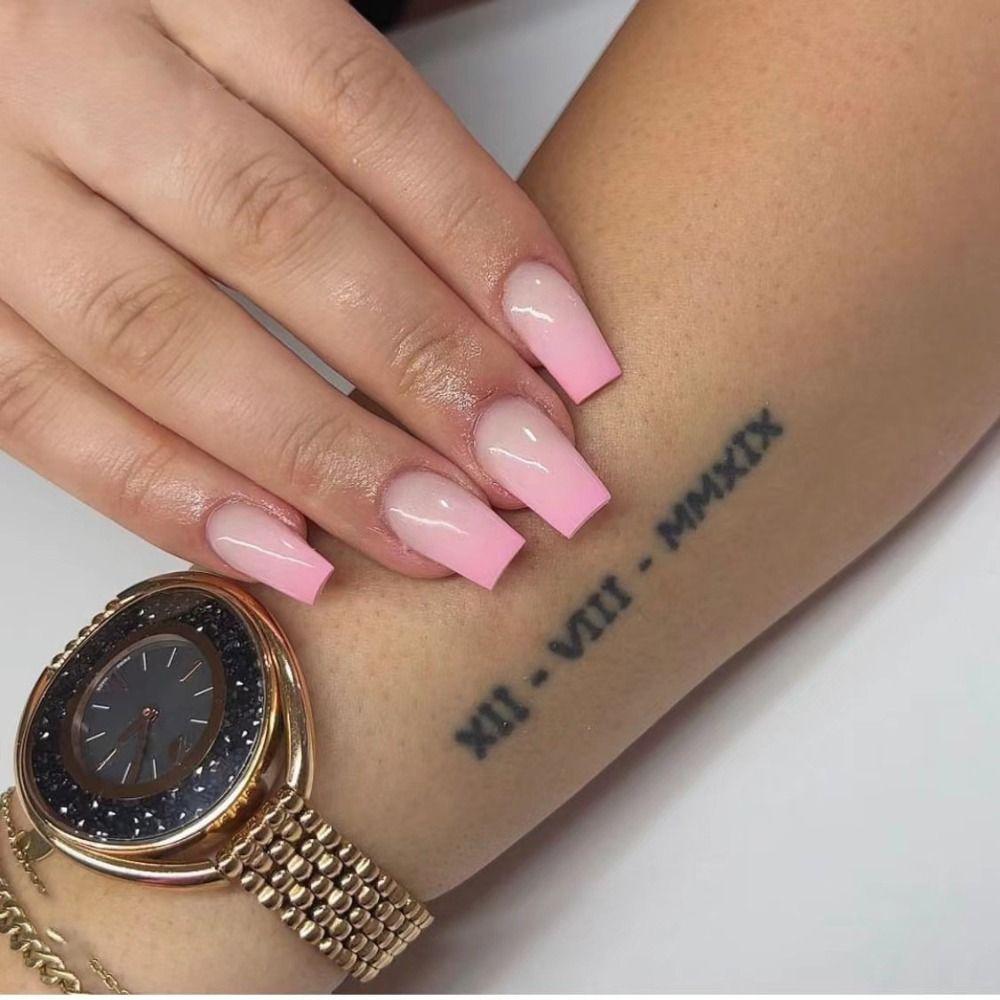 24pcs Detachable Full Cover Press On Nails DIY Long French Fake Nails Ballerina Red Crystal