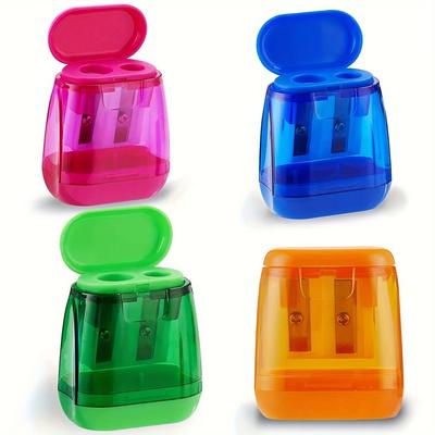 4PCS Sacapuntas de Doble Agujero con Tapa y Contenedor de Virutas, Juego de Sacapuntas Manuales Portátiles para Lápices de Colores.