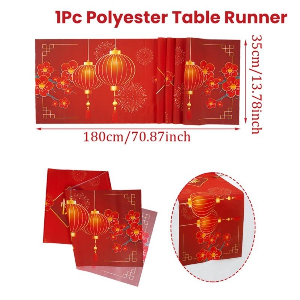 Red Golden Color New Year Table Runner Rectangular Shape Lantern Print Table Runner Horse Design Chinese Style Tablecloth