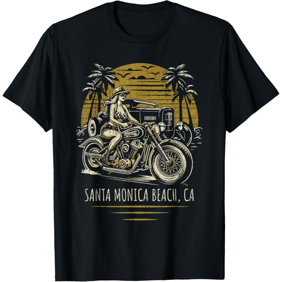 Santa Monica Beach California Motorcycle Hotrod Design T-Shirt for Men Women XXXXXL чёрный
