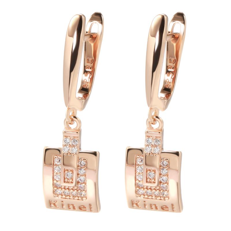 Glossy Dangle Earrings Rose Gold Simple Square Natural Zircon Earrings For Women High Quality Daily Fine Jewelry