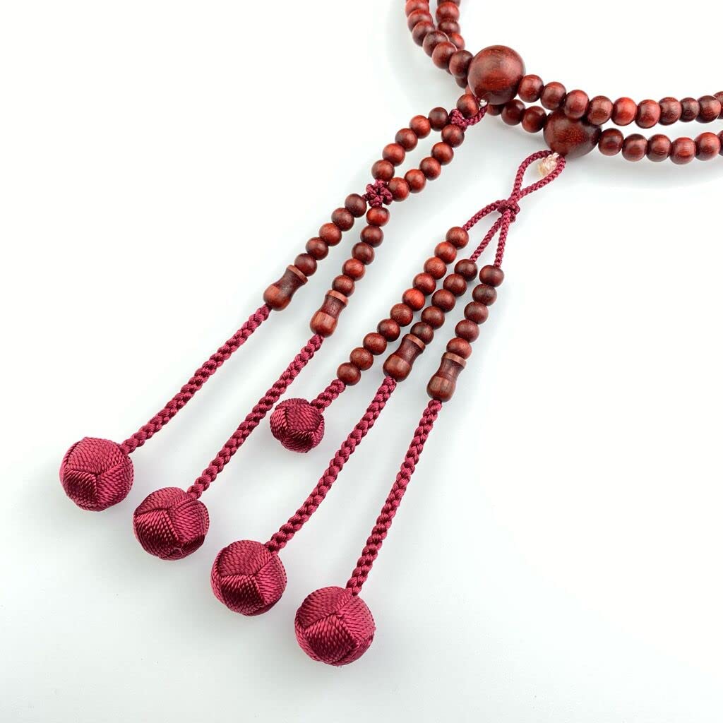 Myorenka Buddhist Prayer Beads for Women, Nichiren Buddhism, 0 Shaku, Red Sandalwood (Mahogany), Wooden Prayer Beads, Medium Size, Includes Prayer