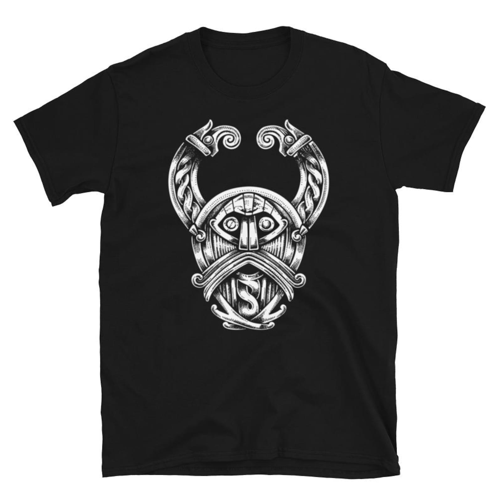 WODEN HEAD Design T-Shirt - Anglo-Saxon Horned Pagan God Tee L