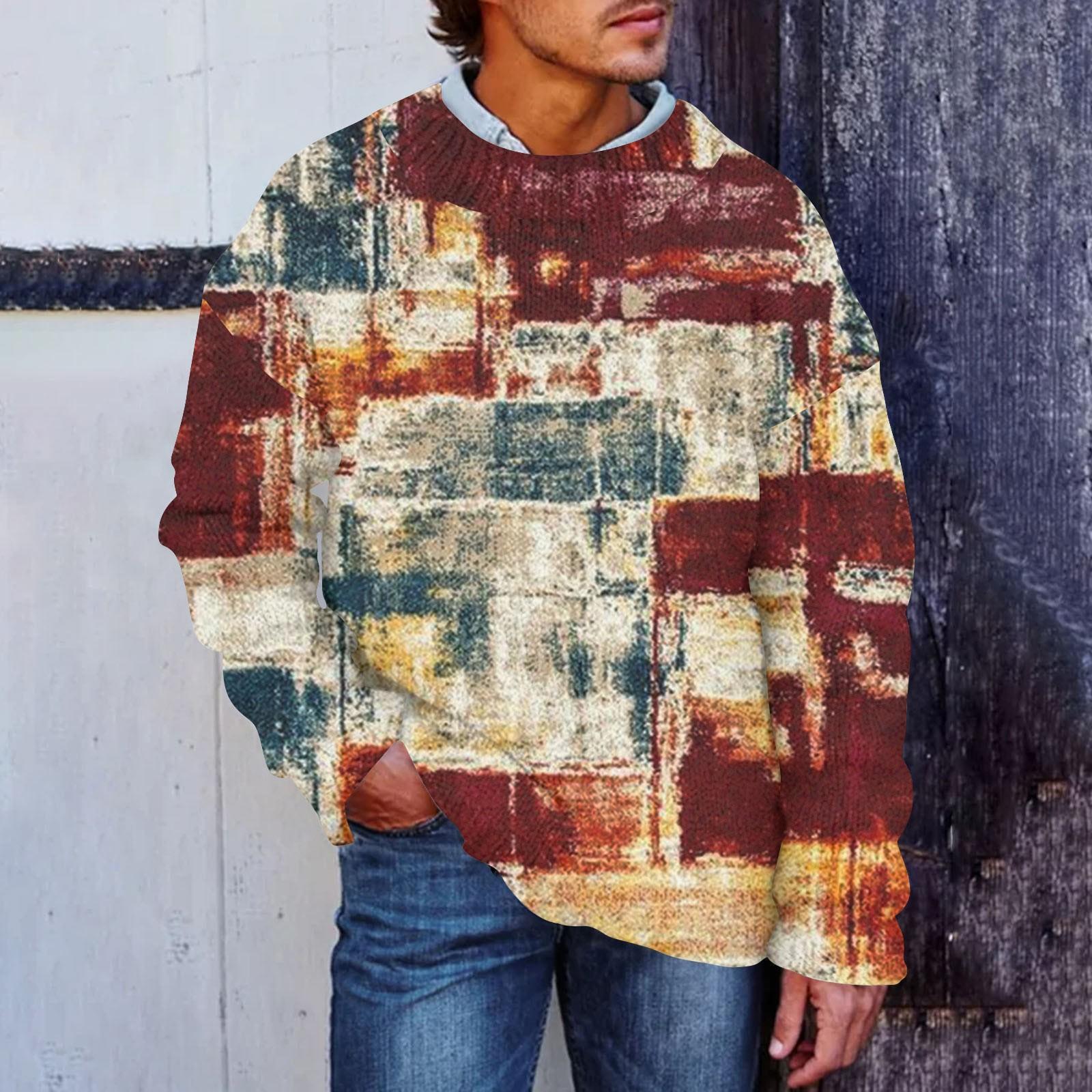 

Мужской принтованный синтетический свитер с круглым вырезом, спортивная одежда, свободный топ с длинными рукавами XL винный