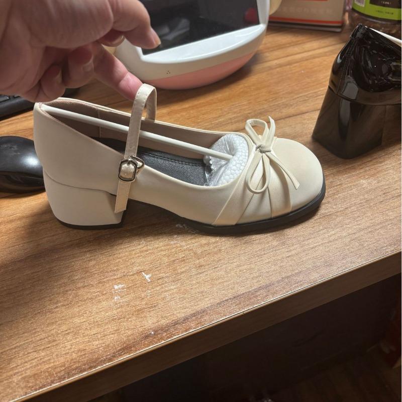 White Thick Heel Mary Jane Shoes Women's New Autumn Versatile Bow Light Mouth Single Shoes