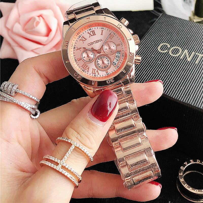 CONTENA Luxury Elegant Watch for Women Geneva Series Date Ladies Watch Alloy Stainless Steel Quartz Women's Watches Girl Reloj