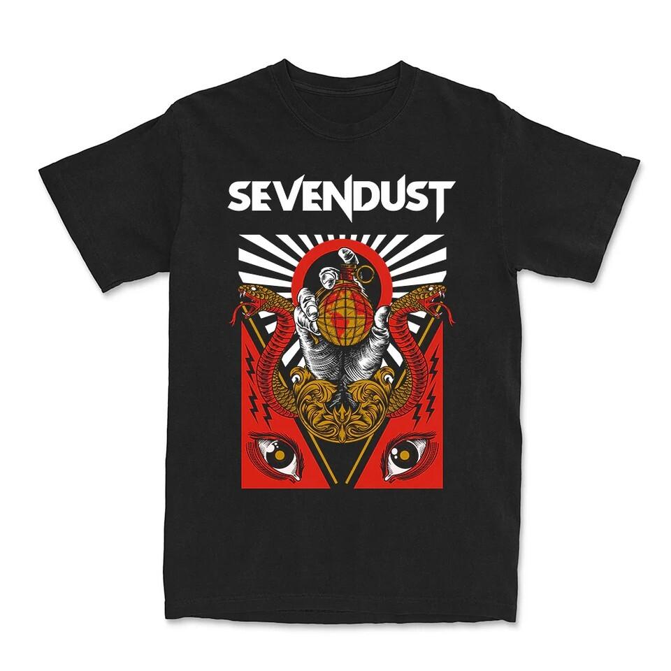 Vtg Sevendust Band DOUBLE SNAKE Cotton Black Full Size Unisex Shirt XXXL