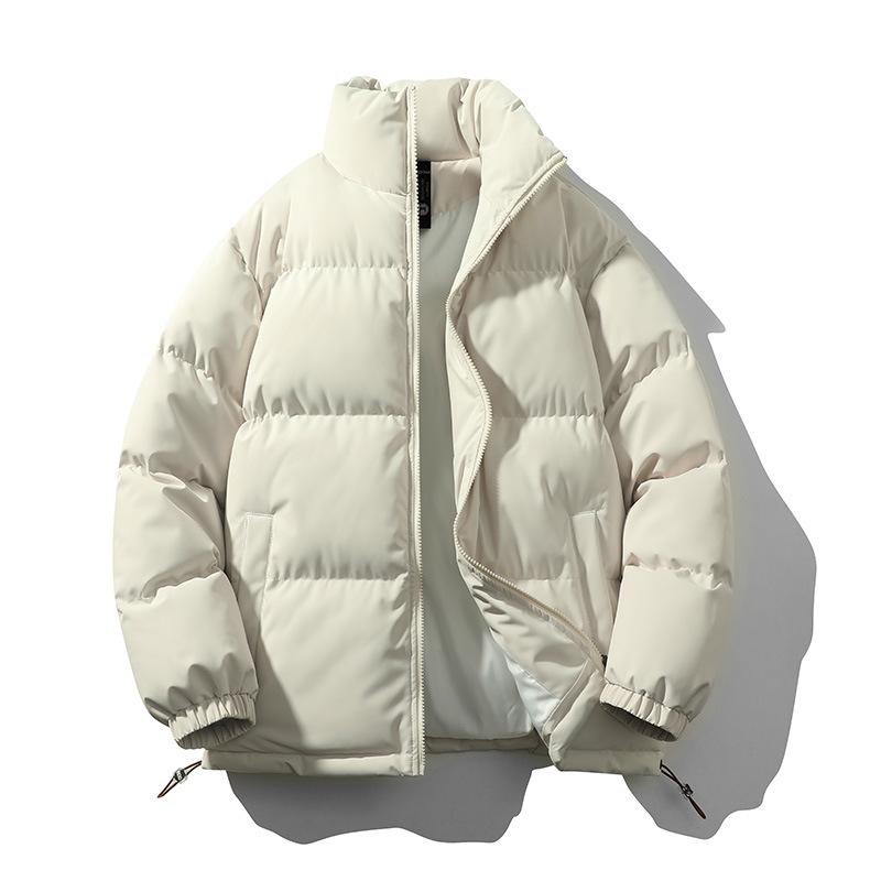 2025 Unisex Winter Stand Collar Thickened Puffer Jacket - Solid Color, Trendy Casual