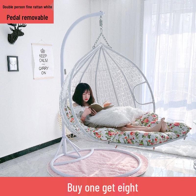 Double Wicker Hanging Basket Chair: Indoor/Outdoor Bird's Nest Swing Chair for Balcony & Leisure