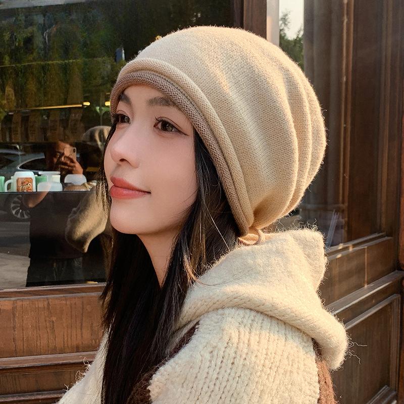 Autumn and Winter Fashion Pullover Knitted Hat Thermal Ear Protection Hat Children's Confinement Hat Versatile Big Head Circumference Stacking Hat