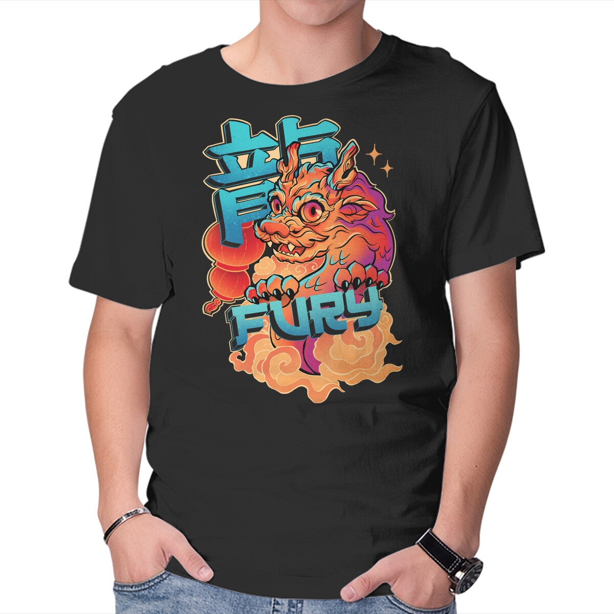 Unisex Crew Neck T-Shirt Dragon Fury Graphic Short Sleeve Casual Tee M