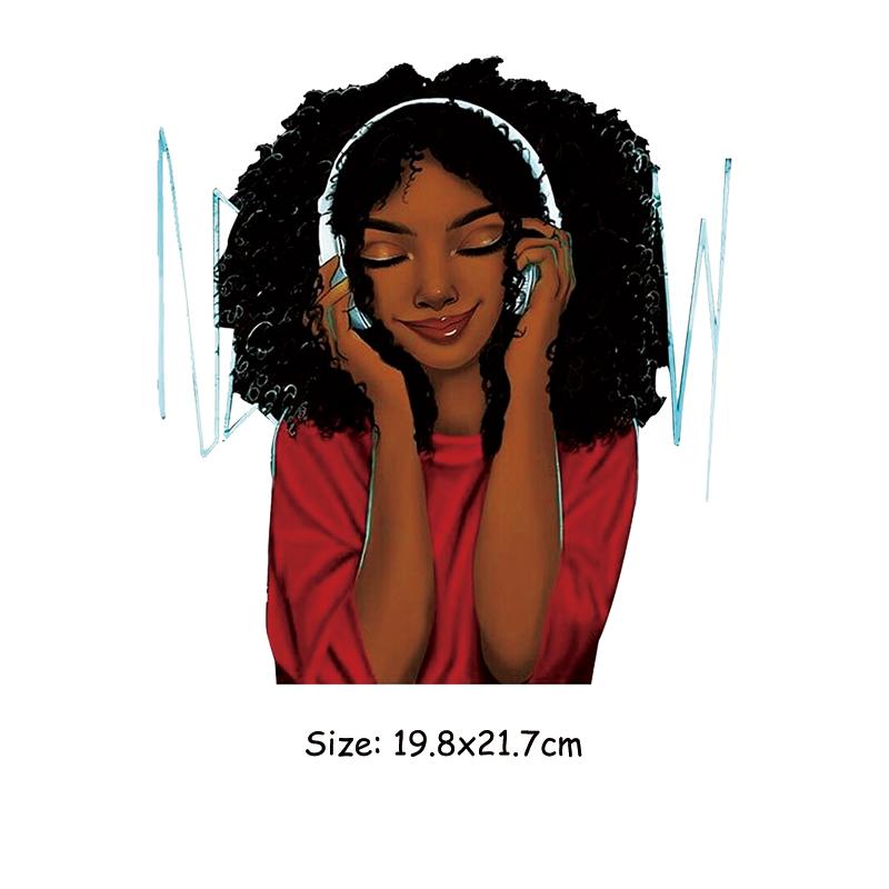 

Нашивка для одежды Listen Music Girl, новый дизайн, нашивки для теплопередачи, моющаяся футболка A-уровня, наклейки на джинсы, аппликация на одежду 19.8x21.7cm