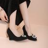 Wedge Single Fall New Pointed Toe Shallow Slip Rhinestone Square Buckle Slip Foot Anti-Slip Wear-Resistant High Heels