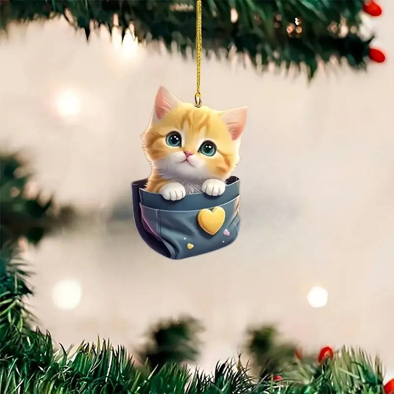 New Acrylic Flat Cute Animal Decoration Small Pendant Home Decoration Cat Christmas Pendant Car Keychain Pendant