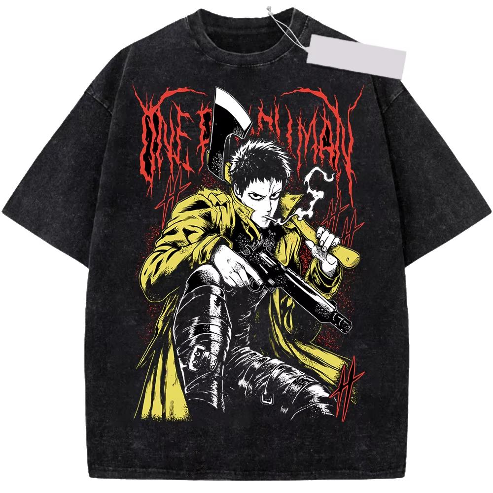 One-Punch Man Zombie Man Anime Outfit Vintage Washed Cotton Oversized Manga Print Y2K Style Women And Men T-Shirt S