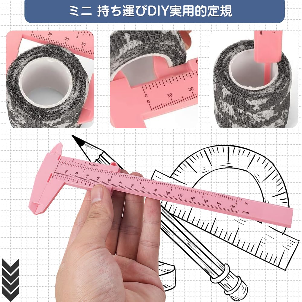 Set of 3 Plastic Mini Vernier Calipers with Double Scale Measuring Range for Measuring External and Internal and Ideal for Small Home and Students