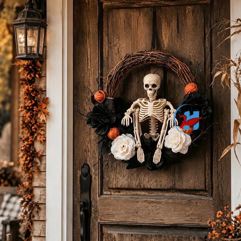 Halloween Wreath With Bell Accents Artificial Floral Door Hanging Decor Home Porch Party Store Display