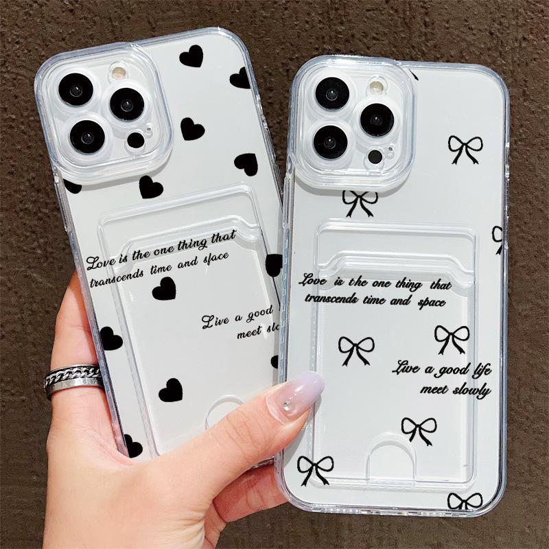 Card Slot Holder Silicone Wallet Pocket Case For iPhone 14 16 17 Xiaomi Redmi Note 13 Vivo V27E V27 Samsung S23 S24 S25 Ultra Cover Clear Phone Bumper