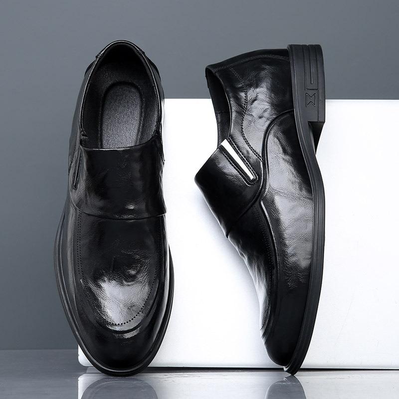 Men's Leather Shoes Spring New Dress Business Breathable Gentleman Black Heightening Leather Casual Groom Wedding Shoes