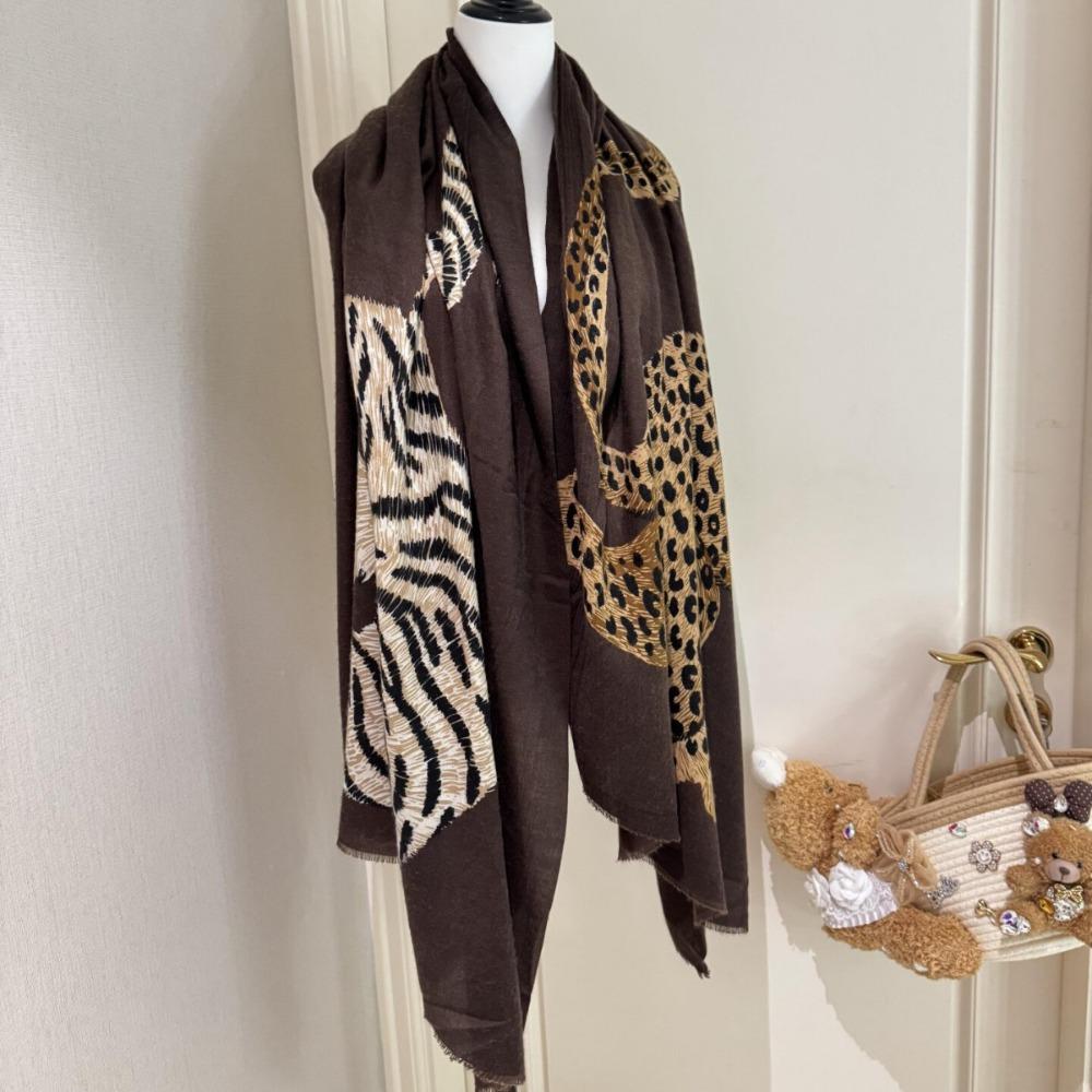 Fringed Edge Silk Scarf Leopard Print Fringed Shawl New Leopard Print Scarf  Head Styling