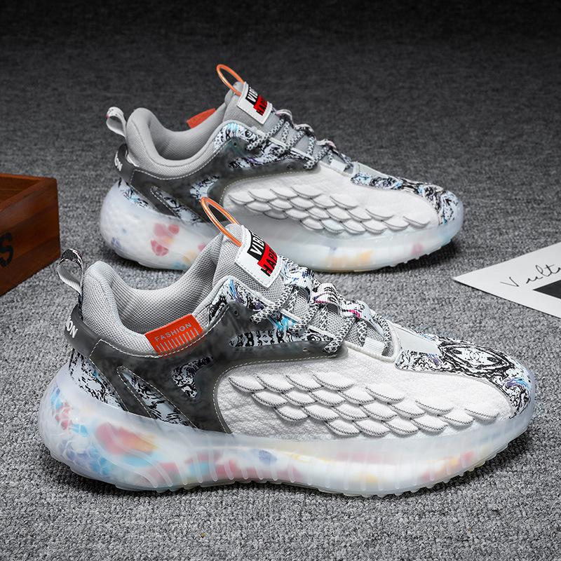 New men's shoes fish scale net coconut shoes country youth popcorn sneakers Leather