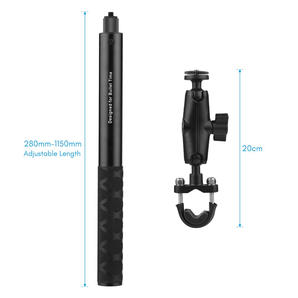 Motorcycle Bike Invisible Selfie Stick Handlebar Mount Bracket 28cm 115cm Adjustable Length with 1 4 Inch Screw