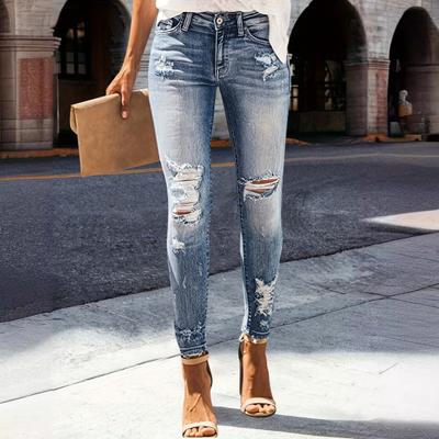 Damen Shaping Skinny Jeans mit hoher Taille, zerrissene Distressed-Denim-Hose, dehnbare Legging-Jeans