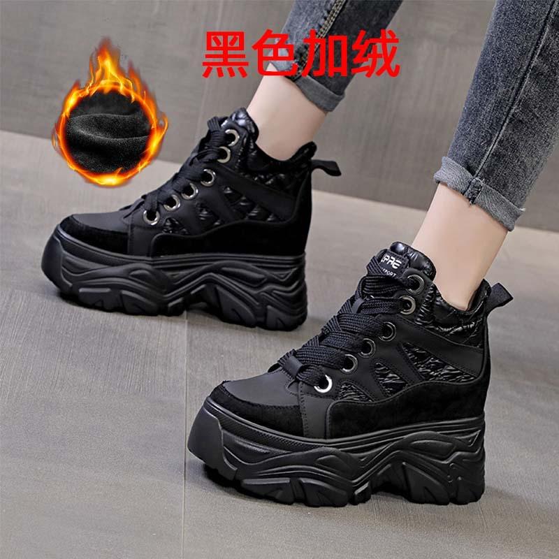 Fashion Genuine Leather Ankle Boots 8CM Spring Fashion Ladies High Platform Wedge Heels Chunky Boots Winter Plush Snow Shoes Woman