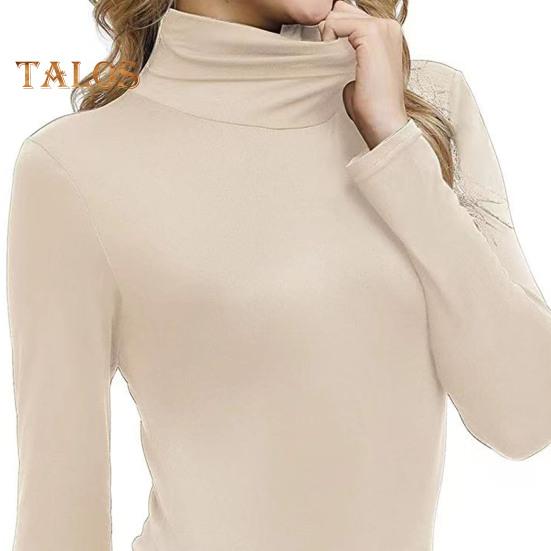 Damskie bluzki z wysokim kołnierzem, długim rękawem, dopasowanym krojem, bluzki z golfem w jednolitym kolorze, do noszenia na co dzień