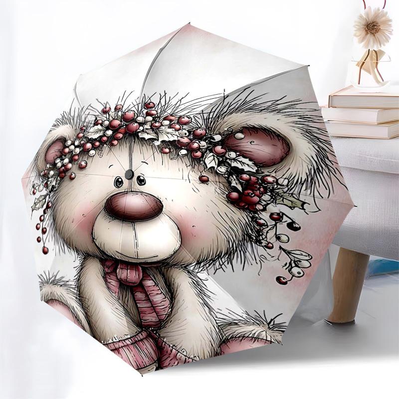 

1pc Christmas Berries Wreath Automatic Opening Umbrella, Portable Folding Design with 8-Bone Iron Frame, Outdoor, Gift for Fans, Travelers, Daily Use.
