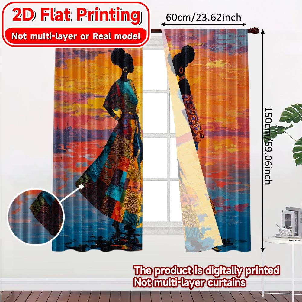 Set Of 2 Flat Printing African Twilight Pattern Chic Curtains Polyester Holiday Ldeal Living Room Bedroom Curtain Ideal For Area