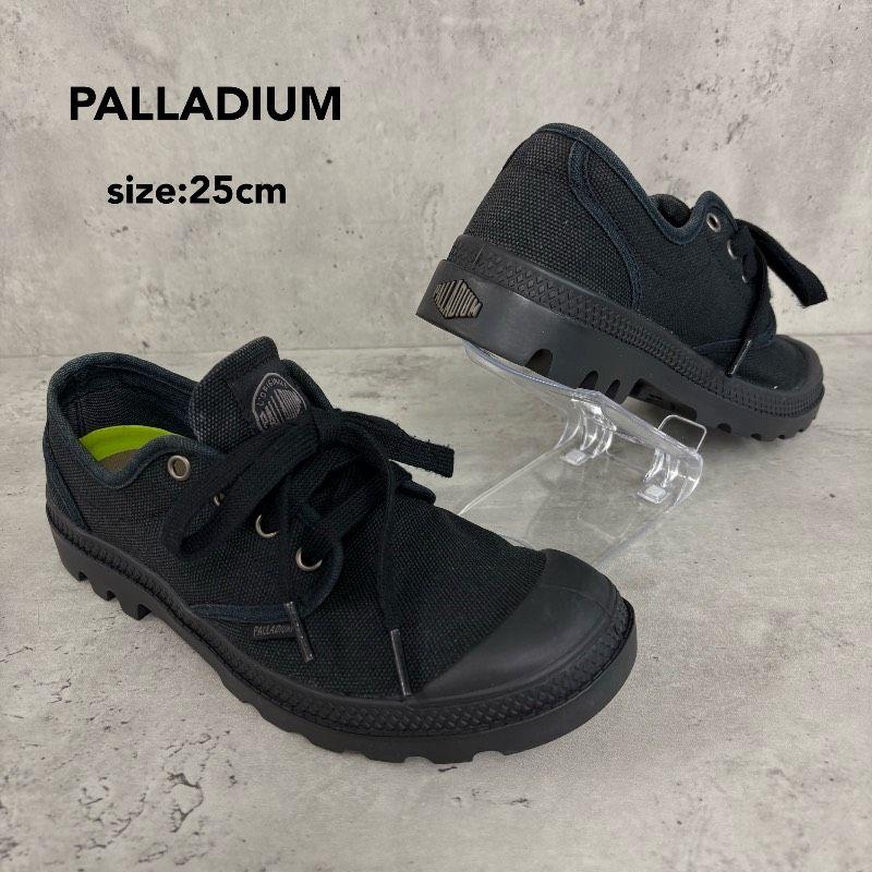 Used PALLADIUM PAMPA OXFORD Pampa Oxford Low Cut Sneakers Shoes 25cm Black Canvas Good Condition Out of Print Standard Rare Work Boots Military