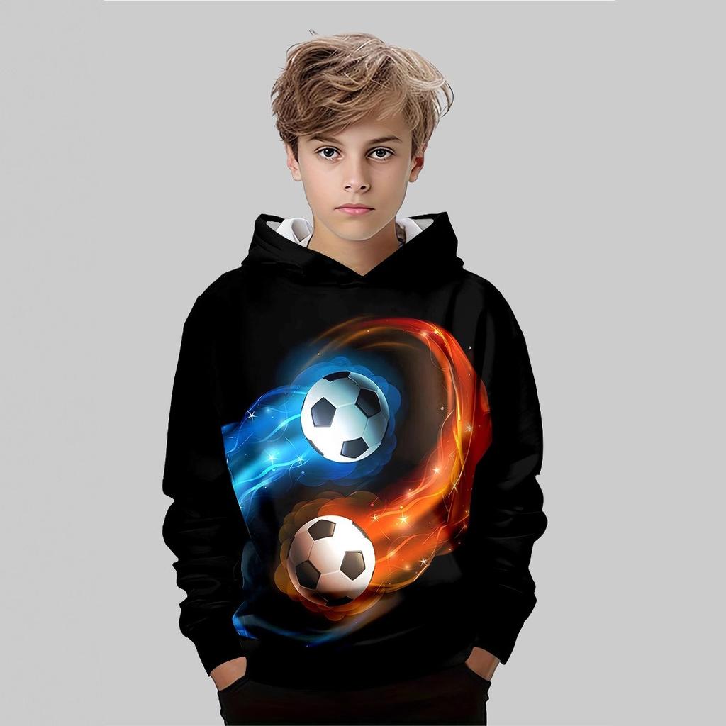 Autumn 3D Sports Themed Graphic Printed Hoodies Fashionable Casual Sports Long Sleeved Children's Boy Hooded Sweatshirts