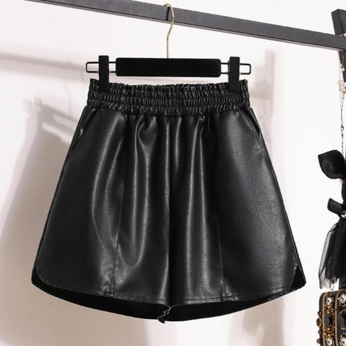 DIMANAF 2024 Plus Size Podzimní Zimní šortky Dámské A-Line Nové PU kůže Ležérní Měkké široké nohavice Volné krátké kalhoty